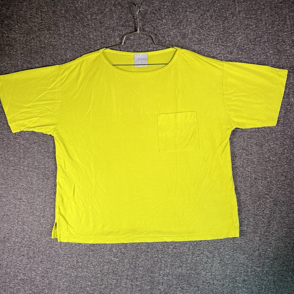 Country Road Silk Top Womens Medium Chartreuse Neon Green Oversized Pocket Tee